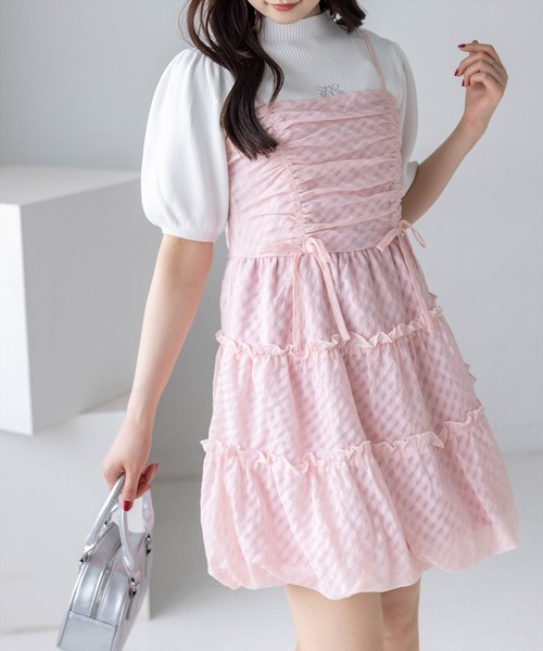 24SS オフショルミニワンピース F ピンク/DF パールビジューオフショルフリルニットミニワンピース – Darich