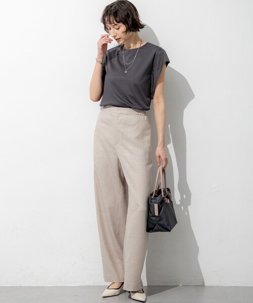 ワイドパンツ パンツ リネンライクグロッシー ワイドパンツ レディースの画像