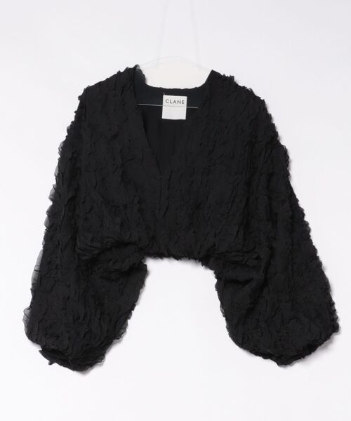 CLANE クラネ★半袖ブラウス 袖フリル リボン結び ブラック 黒 モード FRILL COLLAR SHORT BLOUSE｜TOPS(トップス)｜CLANE OFFICIAL ONLINE STORE