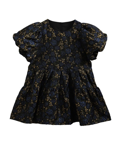 Fit more　フラワージャガード袖バルーントップス　ブラック Fit more（フィットモア） フラワージャガード袖バルーントップス