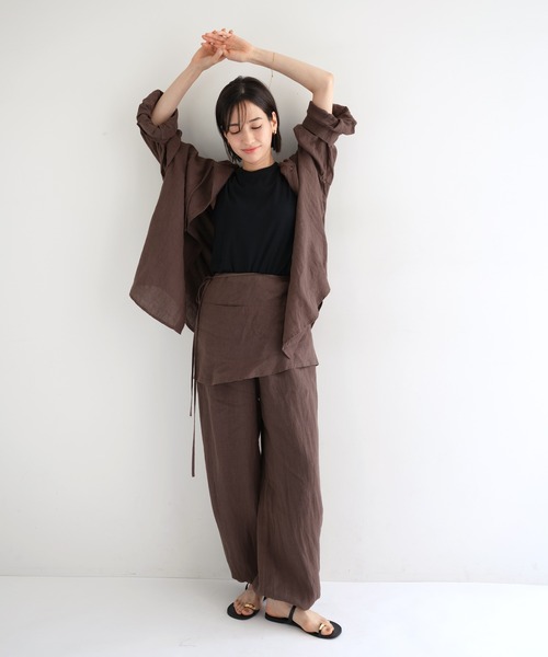 evernavy ワイドパンツ パンツ リネンイージーパンツ レディース