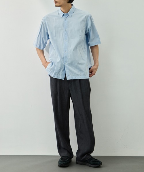 シャツ 「ATON/エイトン」SHRINK COTTON LAWN OVERSIZED HALF SLEEVE SHIRT メンズの画像