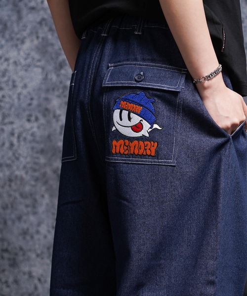 ワイドデニムパンツ ストリート MEMORY ワイドパンツ ジーンズ 「MEMORY」オバケ デニムワイドパンツ