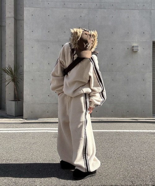 三代目 J SOUL BROTHERS 白ボアアノラックフリースパーカー YACA（ヤーカ） パーカー Side Line Boa Fleece Anorak/サイドライン