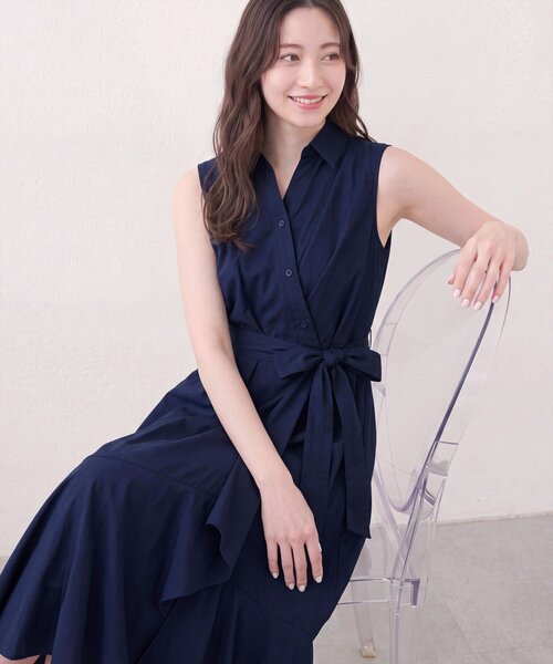エンフォルド アシンメトリーイレギュラーヘムワンピースドレス ネイビー 36 natural couture シャツワンピース アシンメトリーヘムシャツ