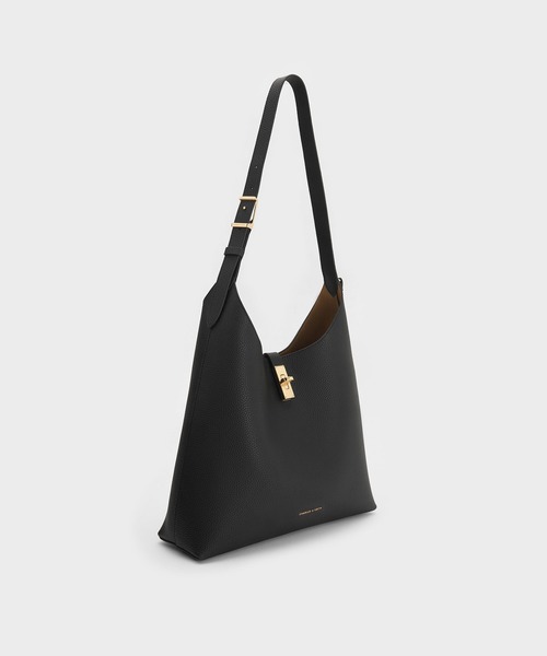 未使用級✨チャールズ&キース ポーチ付ショルダーバッグ ブラック　ホーボー CHARLES ＆ KEITH（チャールズ&キース） ショルダーバッグ バッグ