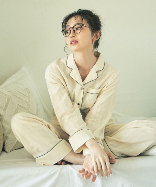 ルームウェア・パジャマ .mika. IKKA LOUNGE パジャマ ルームウェア パイピングロングパンツ