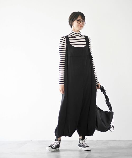 古着 / 脇ストライプ入り 黒サロペット
