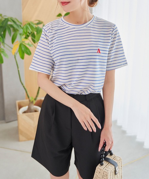 45R　ボーダー　Tシャツ　コットン　ロゴ　刺繍　45rpm tシャツ ロゴ刺繍ボーダーロンT レディース : ZOZOTOWN Yahoo!店