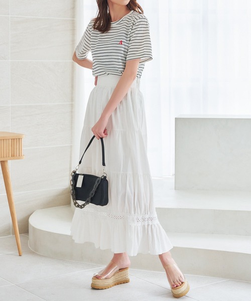 Isn't She？ tシャツ ボーダー刺繍ロゴTシャツ レディース