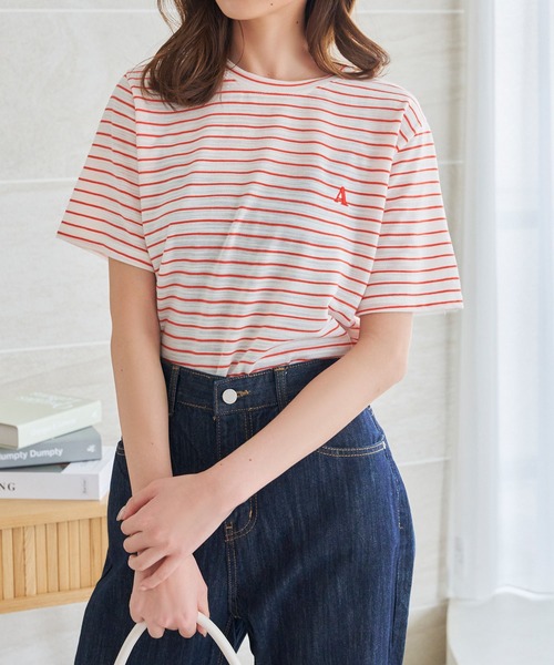 Isn't She？ tシャツ ボーダー刺繍ロゴTシャツ レディース