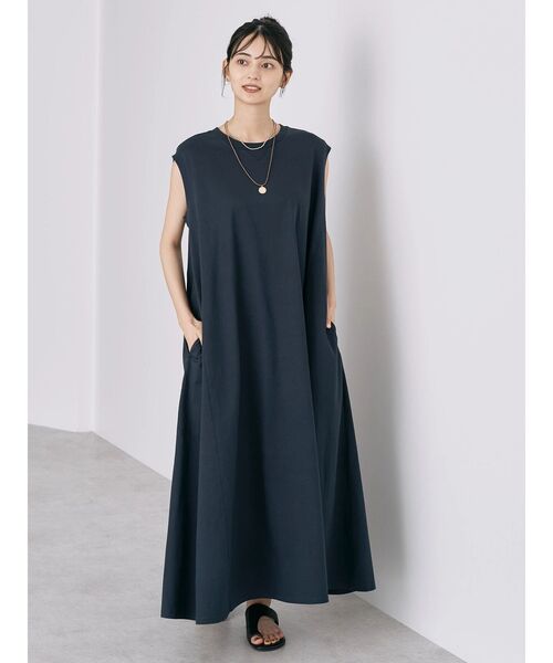 【美品】45R タッサーシルクワンピース　ノースリーブ AMERICAN HOLIC ワンピース ノースリーブカットフレアワンピース