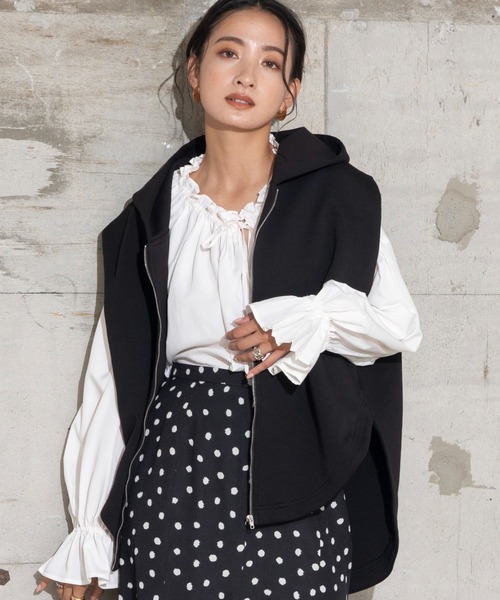 ベスト ジレ ジップアップノースリーブフーディー レディース