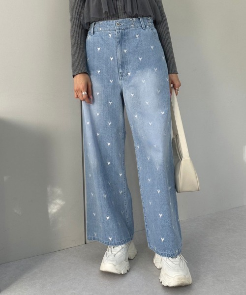 AND MARY ハートデニムパンツ Heart hip wide denim