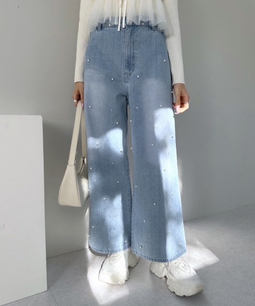 gotoHollywood 薔薇モチーフブリーチデニムパンツ OLIVE des レディース パンツ デニム ジーンズ 2WAYライズ