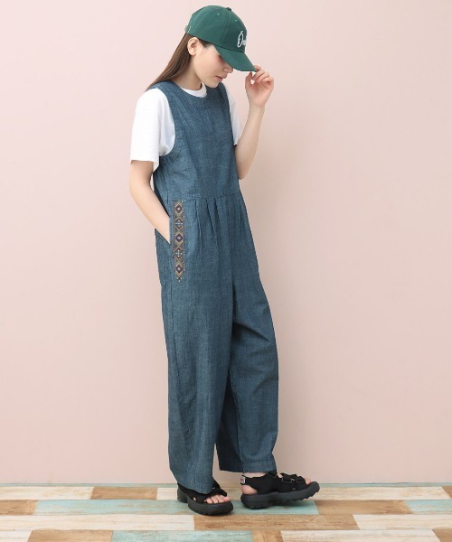 新品チチカカ　Mデニムサロペットパンツ チチカカ サロペット オーバーオール Rico 刺繍デニムサロペット