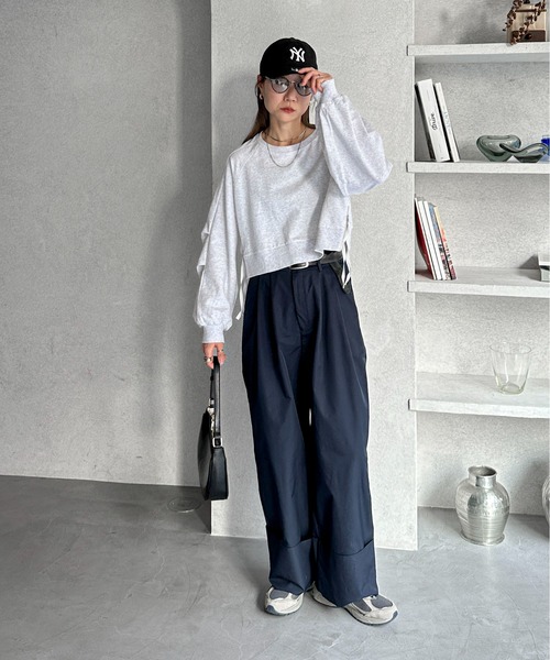 ミニ裏毛ショートスウェット AMERICAN HOLIC トレーナー スウェット ラメミニ裏毛ショートZIP