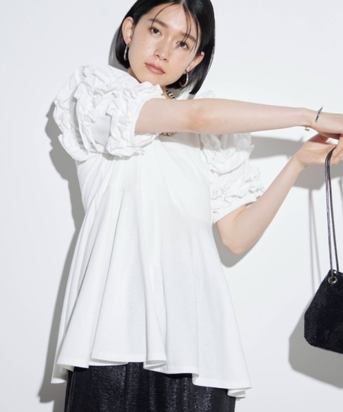 Shelly island tシャツ 袖フリルペプラムカットソー レディース