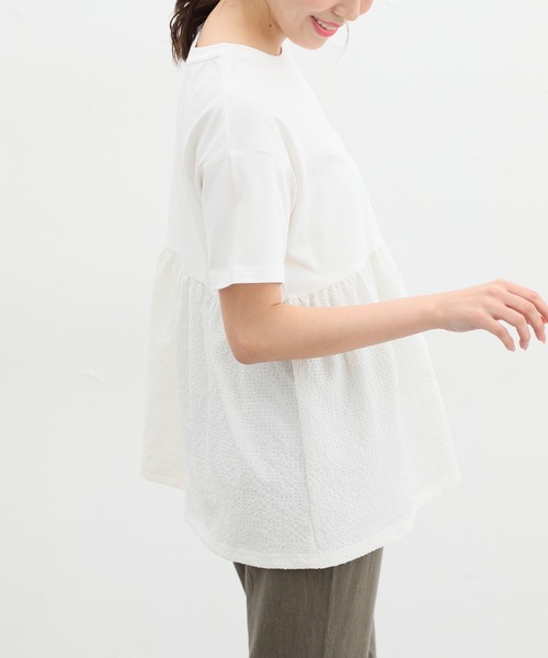 異素材ペプラムTシャツ （BLK） 異素材ペプラムTシャツ ブラック | kyasalon
