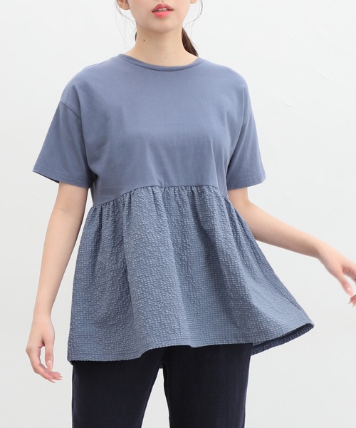 Honeys tシャツ 異素材使いペプラムTシャツ レディース