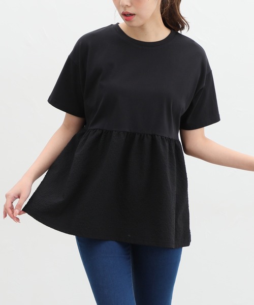 異素材ペプラムTシャツ （BLK） 異素材ペプラムTシャツ(Tシャツ・カットソー)｜トップス｜SNIDEL