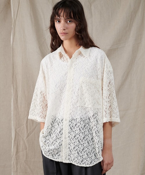 ブラウス シャツ フロッキーレースシャツ / Flocky Lace Shirt レディース ONCILY シャツ FLOCKY LACE SHEER SHIRT / フロッキーレース