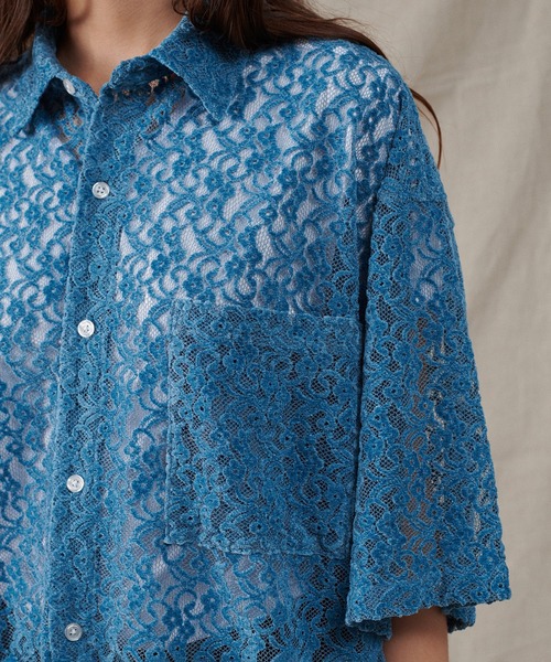 ONCILY シャツ FLOCKY LACE SHEER SHIRT / フロッキーレース