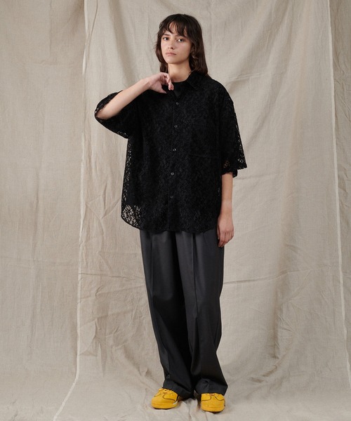 ONCILY シャツ FLOCKY LACE SHEER SHIRT / フロッキーレース