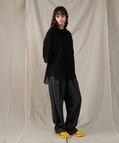 ブラウス シャツ フロッキーレースシャツ / Flocky Lace Shirt レディース ONCILY シャツ FLOCKY LACE SHEER SHIRT / フロッキーレース