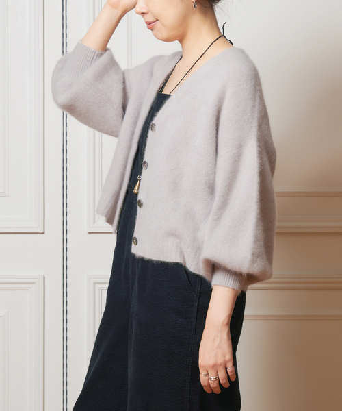 IENA LA BOUCLE◆22AW/ファーニットカーディガン/FREE/ウール/BLK/無地/22080914169040 IENA LA BOUCLE カーディガン ファーニットカーディガン