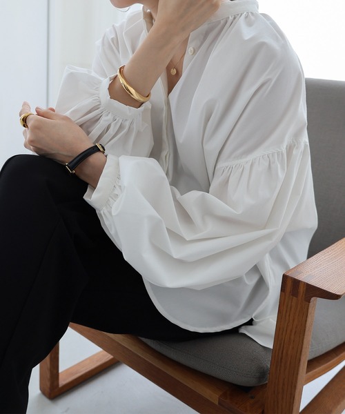 evernavy ブラウス シャツ イージーケアギャザーシャツブラウス