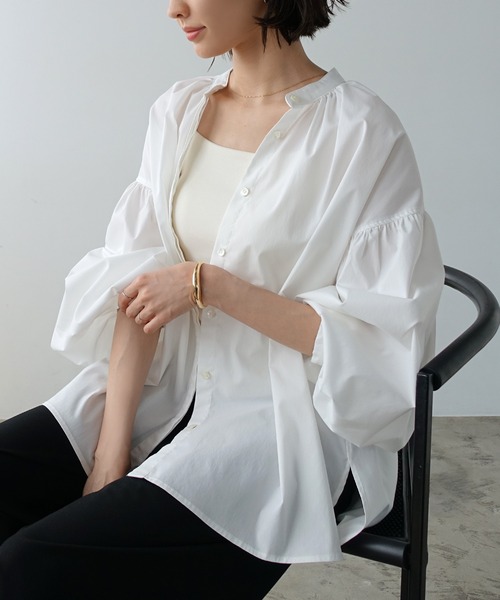 【極美品】ALAIA シャツ ブラウス アイボリー ギャザー オーバーサイズ evernavy ブラウス シャツ イージーケアギャザーシャツブラウス