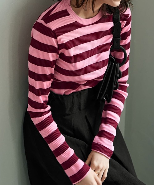 STYLE DELI（スタイルデリ） tシャツ カラーボーダーリブトップス