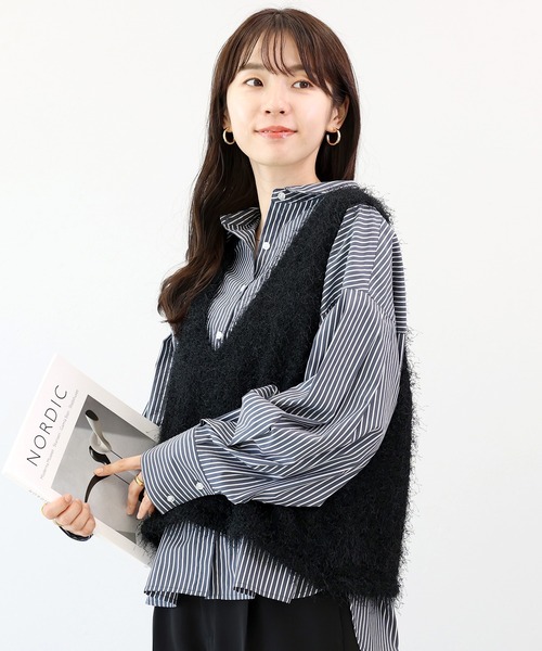 Aletta vita ベスト ジレ フェザーヤーンVネックニットベスト