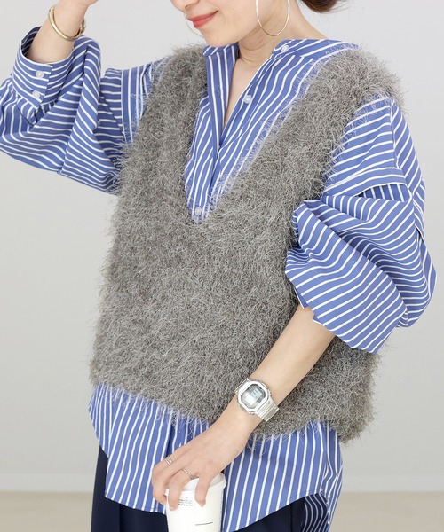 新品☆LOHEN/ローヘン  Vネックニットベストジレ Aletta vita ベスト ジレ フェザーヤーンVネックニットベスト