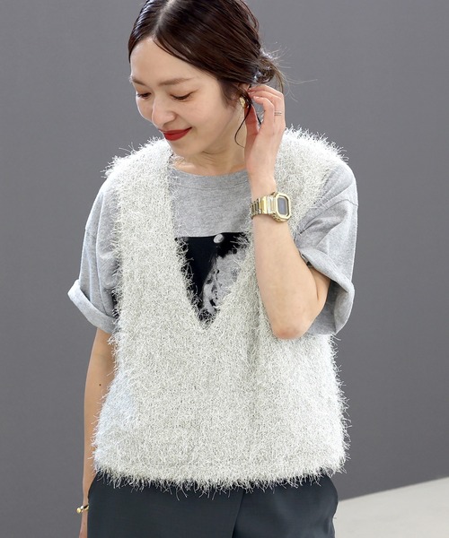 Aletta vita ベスト ジレ フェザーヤーンVネックニットベスト