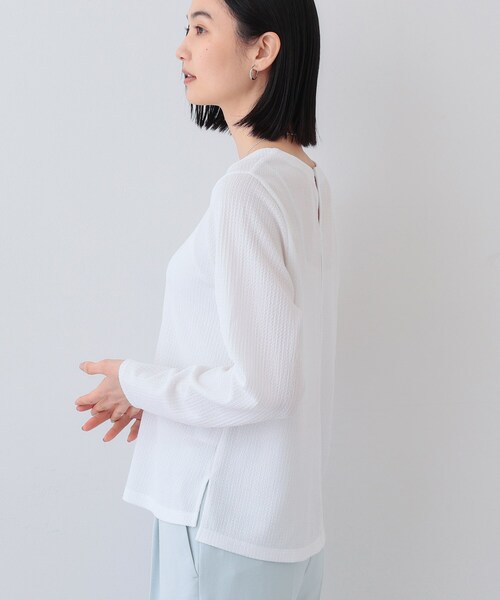 INDIVI（インディヴィ） tシャツ 「洗える／凹凸素材」Vネック