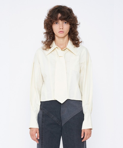 ブラウス シャツ SWITCHING SHORT TIE SHIRT レディース