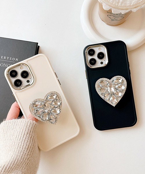 グリップにイニシャル入り☆PINKハートが可愛いスマホケース c.u.l スマホケース キラキラ ハートグリップ付き iPhoneカバー