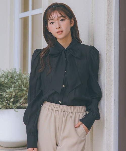 ブラウス シャツ 2wayリボンシアー長袖シフォンブラウスお呼ばれ結婚式 レディース