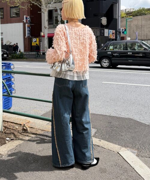 ジーンズ デニム デニムパンツ フリンジバギーデニムパンツ レディース