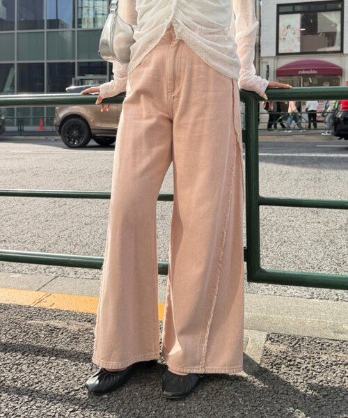 ジーンズ デニム デニムパンツ フリンジバギーデニムパンツ レディース