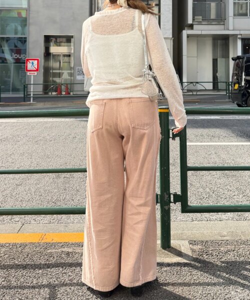 ジーンズ デニム デニムパンツ フリンジバギーデニムパンツ レディース