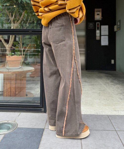ジーンズ デニム デニムパンツ フリンジバギーデニムパンツ レディース