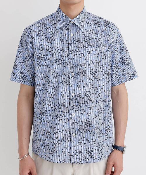 TAKEO KIKUCHI（タケオキクチ） シャツ ストライプ小花プリント 半袖