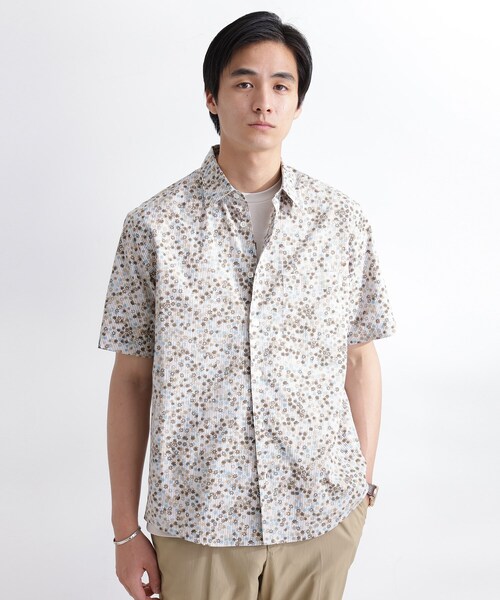 TAKEO KIKUCHI（タケオキクチ） シャツ ストライプ小花プリント 半袖