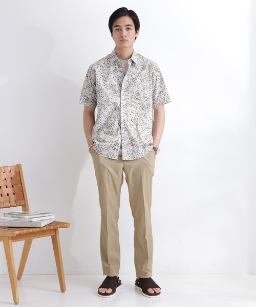 TAKEO KIKUCHI シャツ ストライプ小花プリント 半袖シャツ