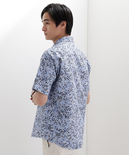 TAKEO KIKUCHI（タケオキクチ） シャツ ストライプ小花プリント 半袖