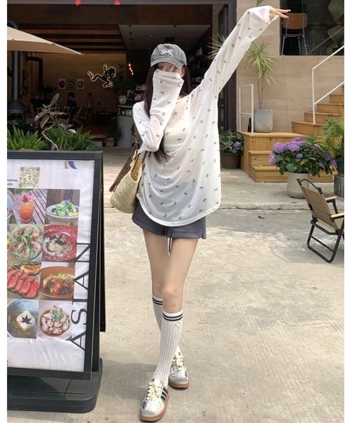 FUNdaysion tシャツ バッククロスリボン柄シアートップス レディース