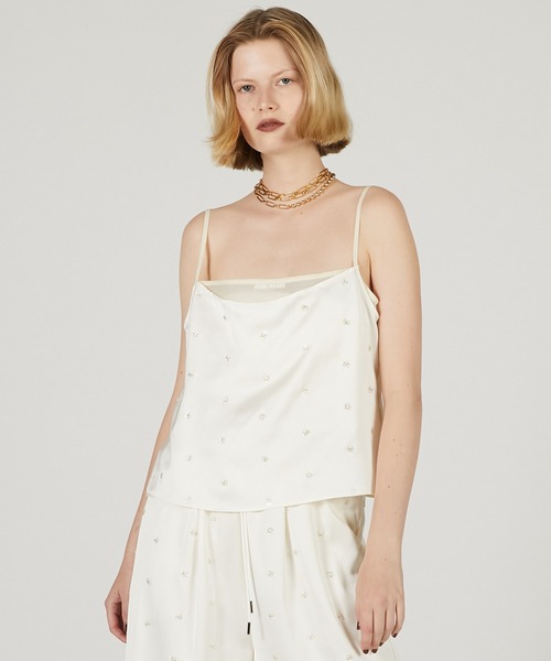 フラワービジューサテンビスチェ / Flower Bejeweled Satin Bustier レディース